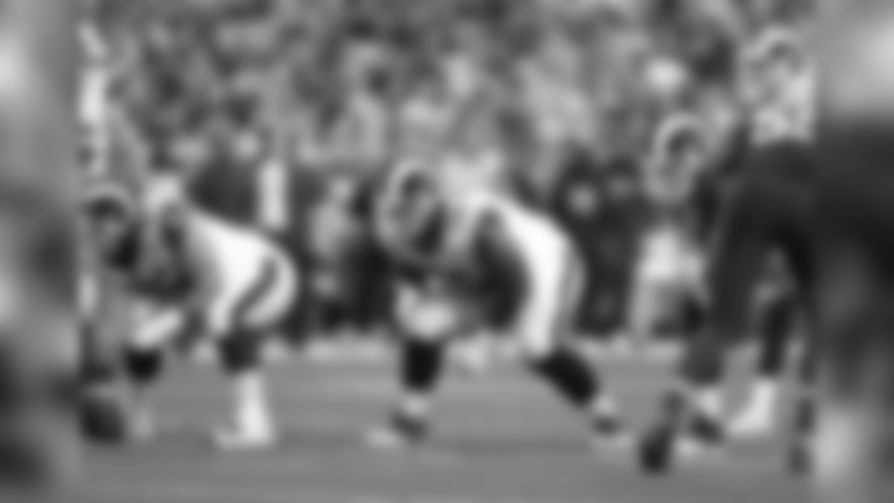 Los Angeles Rams offensive lineman Rodger Saffold III (76) waits for the snap during an NFL football game against the Arizona Cardinals on Sunday, Dec. 23, 2018 in Glendale, Ariz. (Greg Trott via AP)