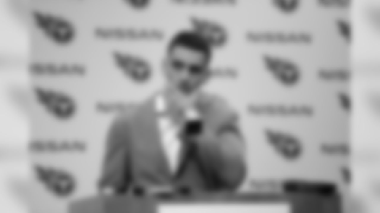 Tennessee Titans quarterback Marcus Mariota answers questions after an NFL football game against the Philadelphia Eagles Sunday, Sept. 30, 2018, in Nashville, Tenn. The Titans won in overtime 26-23. (AP Photo/Mark Zaleski)