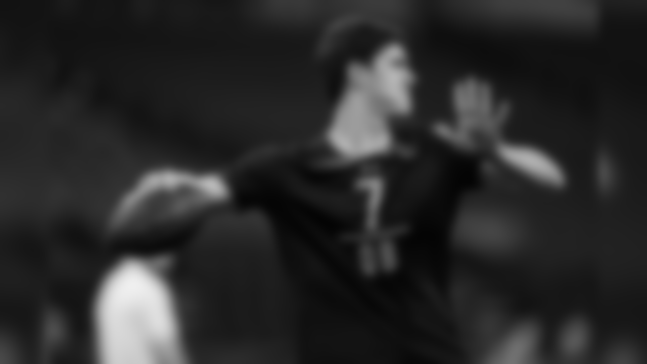 Duke quarterback Daniel Jones throws during the 2019 Scouting Combine,Saturday, Mar. 2, 2019 in Indianapolis. (Logan Bowles/NFL)