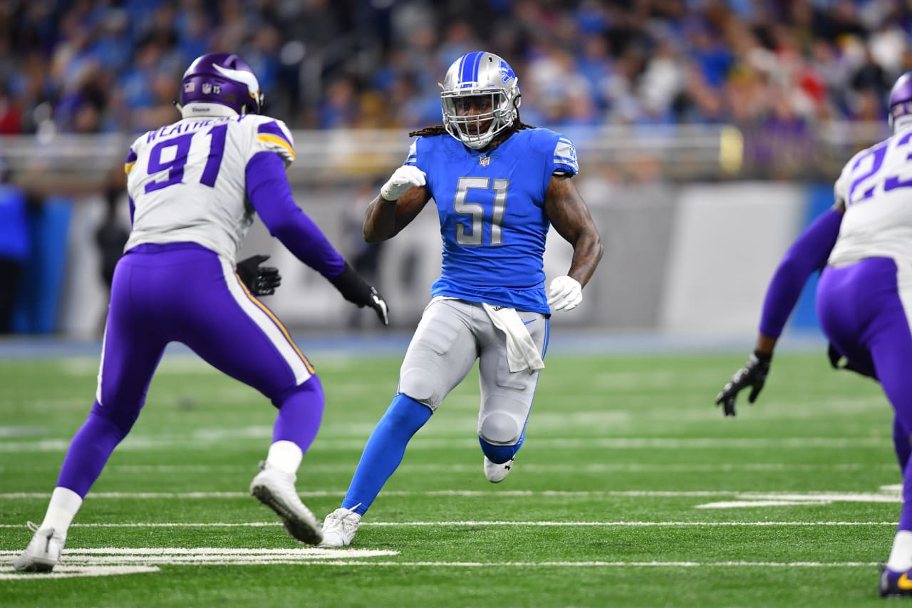 Detroit Lions linebacker Kelvin Sheppard (51) on special teams during a NFL football game against the Minnesota Vikings on Sunday, Dec. 23, 2018 in Detroit. (Detroit Lions via AP).