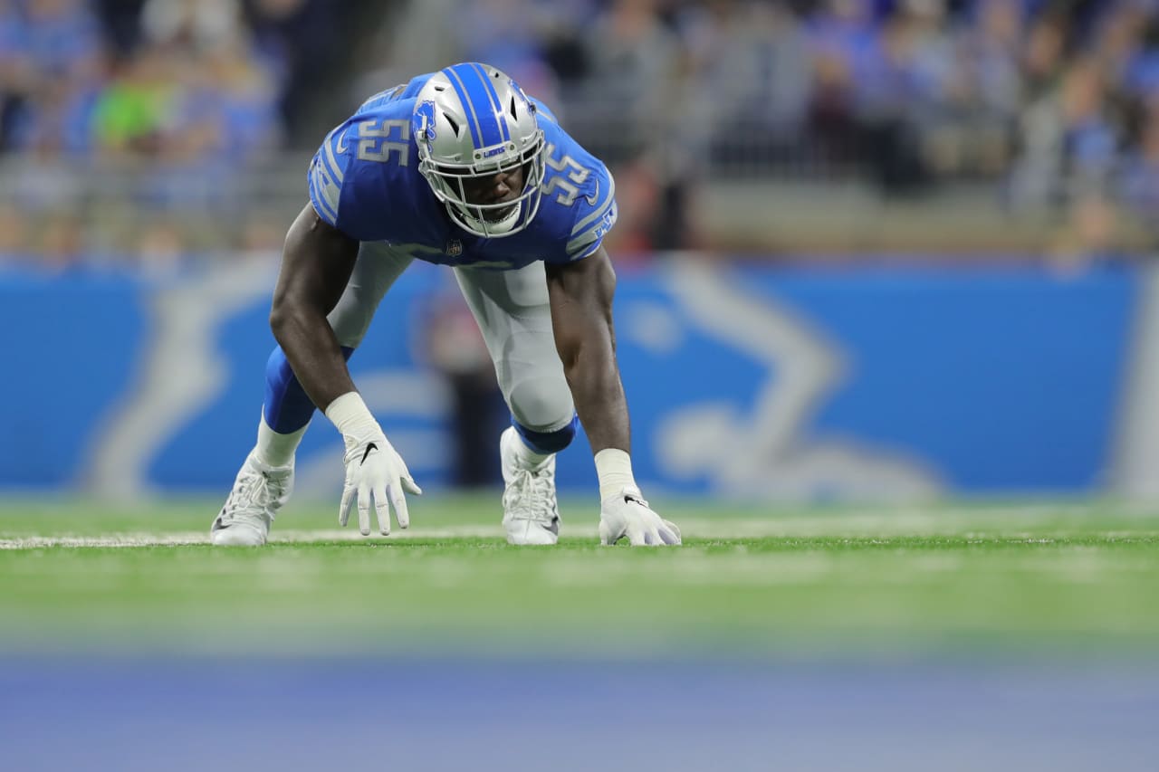 Detroit Lions defensive end Eric Lee (55) during a NFL football game against the Seattle Seahawks on Sunday, Oct. 28, 2018 in Detroit. (Detroit Lions via AP).