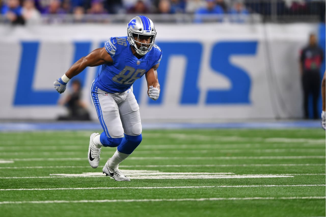 Detroit Lions tight end Jerome Cunningham (86) on special teams during a NFL football game against the Minnesota Vikings on Sunday, Dec. 23, 2018 in Detroit. (Detroit Lions via AP).