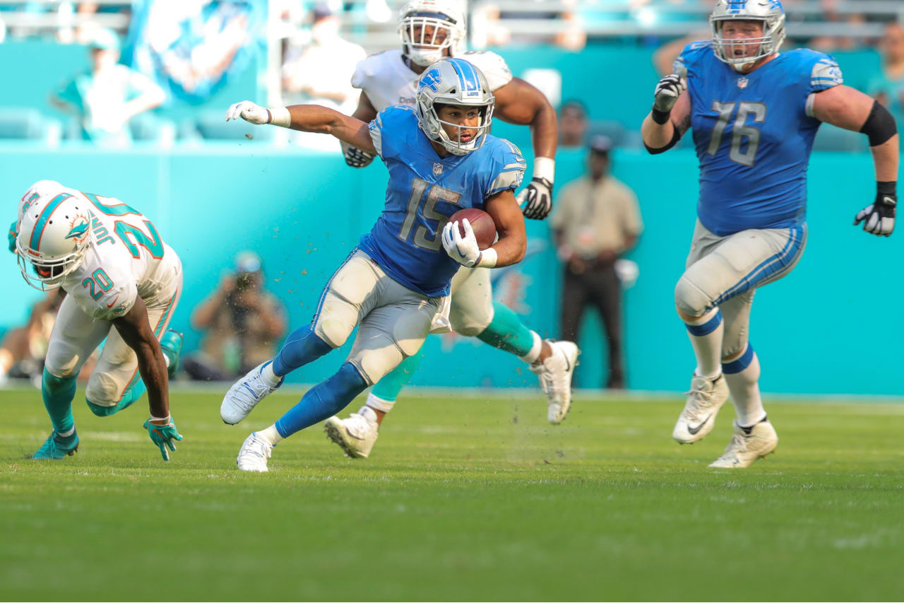 Detroit Lions wide receiver Golden Tate (15) during a NFL football game against the Miami Dolphins on Sunday, Oct. 21, 2018 in Miami Gardens, Fla. (Detroit Lions via AP).