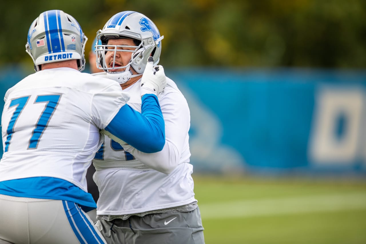 Detroit Lions offensive lineman Jamil Demby (64) during practice at the Detroit Lions training facility on Friday, Oct. 26, 2018 in Allen Park, Mich. (Detroit Lions via AP)