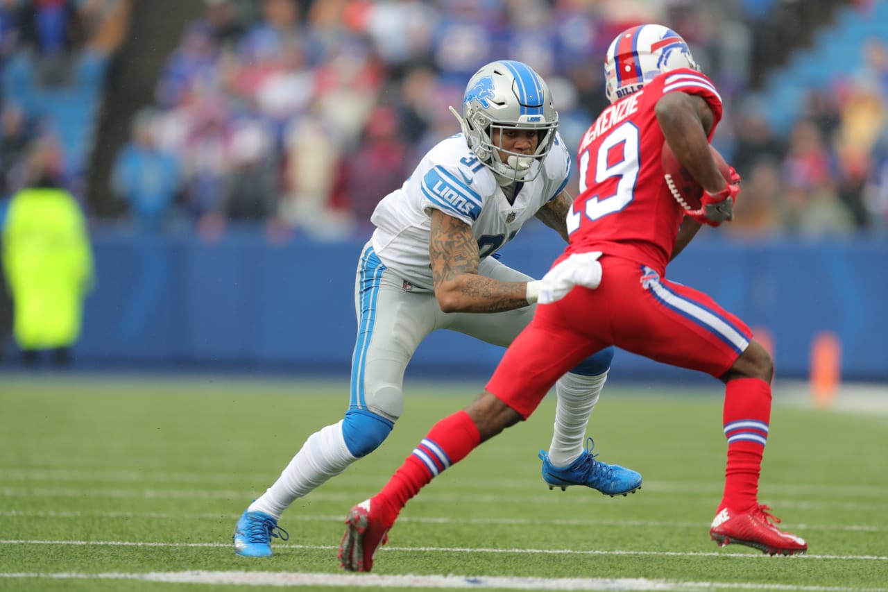 Detroit Lions cornerback Teez Tabor (31) makes a tackle on special teams during a NFL football game against the Buffalo Bills on Sunday, Dec. 16, 2018 in Orchard Park, N.Y. (Detroit Lions via AP).