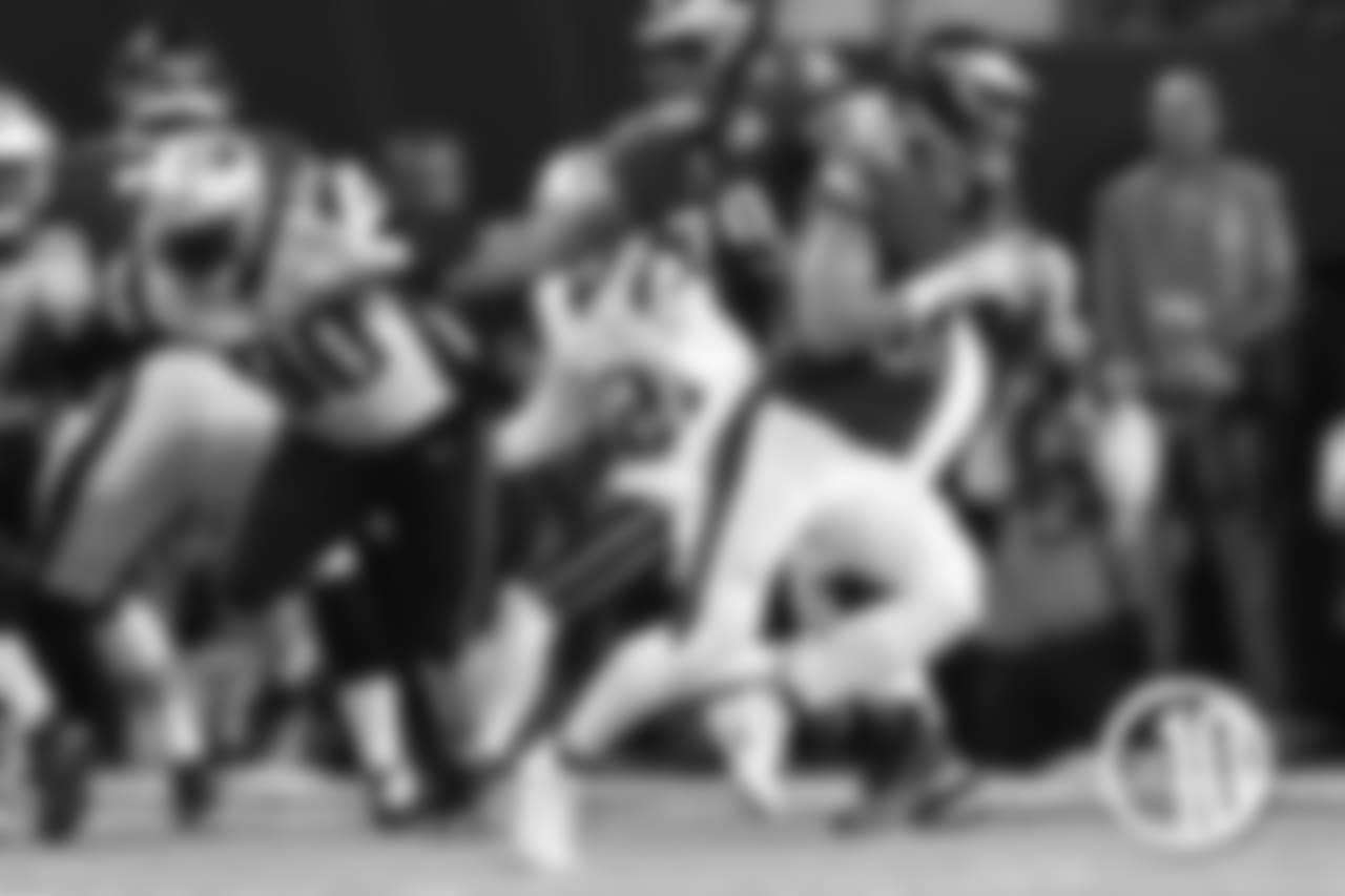 1. Philadelphia Eagles tight end Trey Burton takes a reverse pitch and passes to quarterback Nick Foles for a 1-yard touchdown late in the first half of Super Bowl LII.