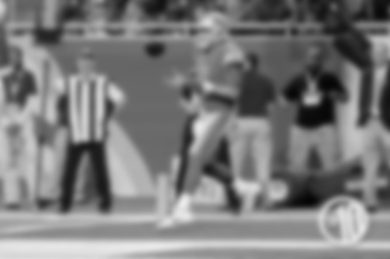 10. Detroit Lions quarterback Matt Stafford catches a two-point conversion pass.