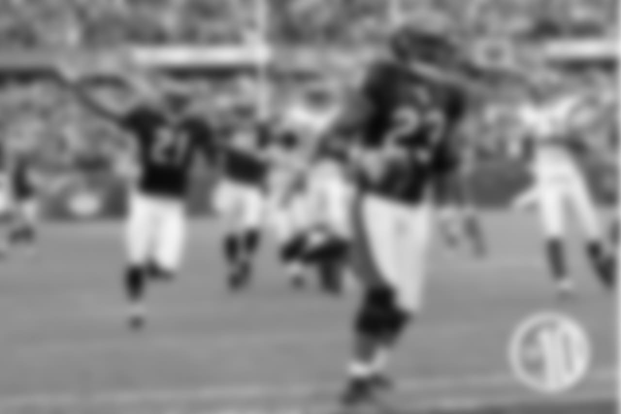 Hester makes an over-the-shoulder catch before returning a punt 89 yards for a touchdown in a 34-31 loss to the Vikings on Oct. 14, 2007 at Soldier Field.
