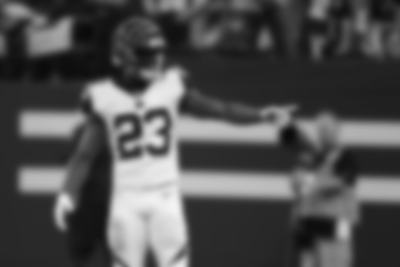 Cornerback Darius Phillips points over to the sideline during the first half of the 2018 regular season opener against the Indianapolis Colts.