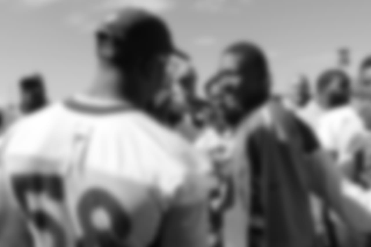Von Miller at a Make A Wish experience with a boy named Malachi, who toured UCHealth Training Center and met players on September 29, 2017.