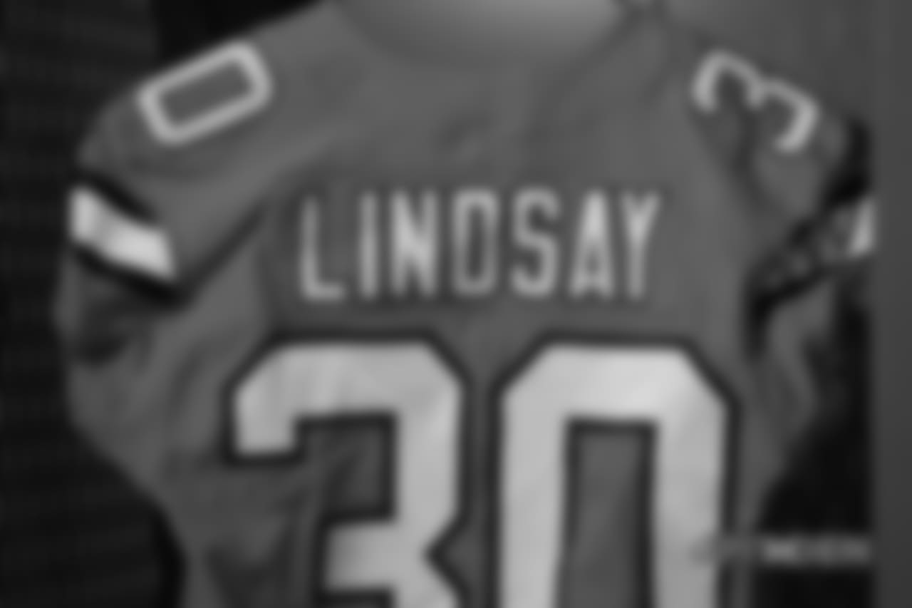 A close-up look at the Broncos' Color Rush jerseys during a photoshoot on November 20, 2018.