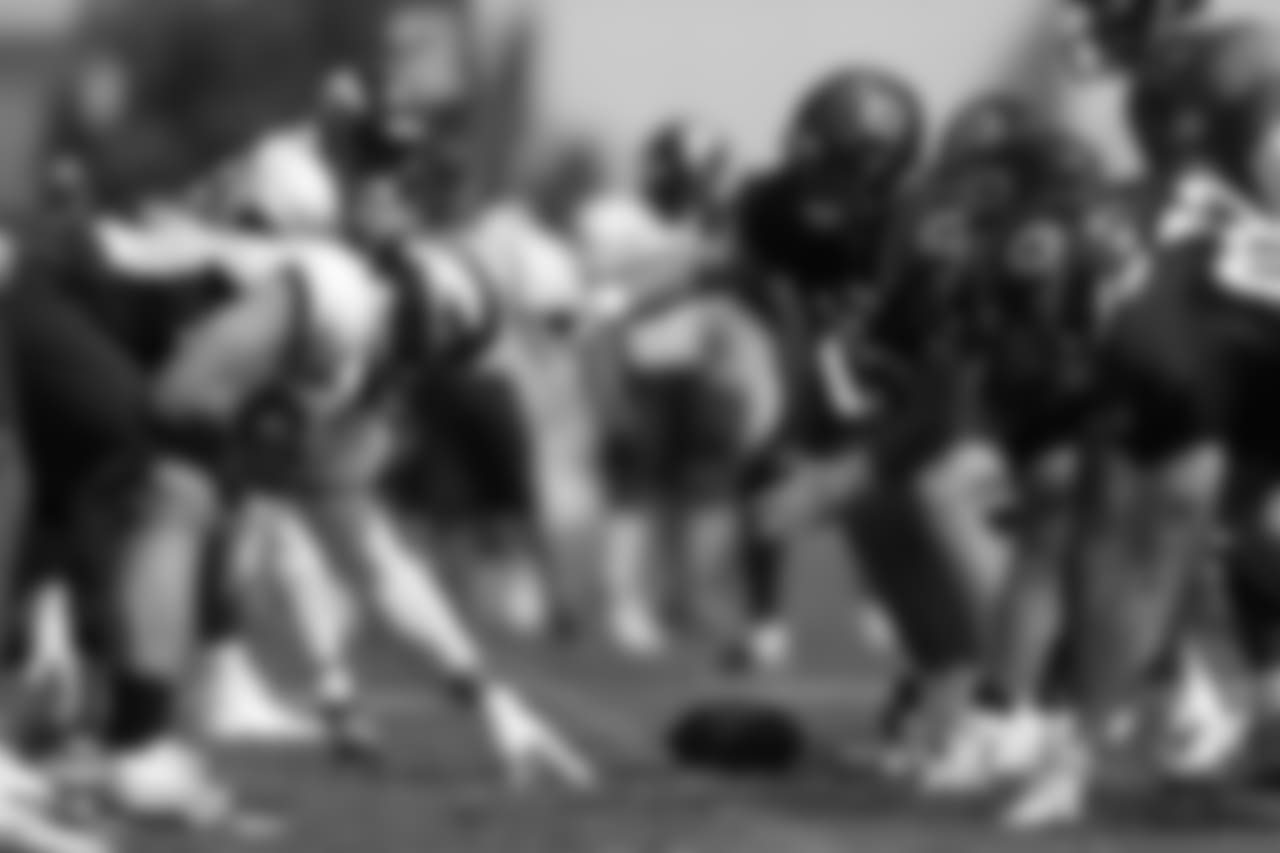 At the line of scrimmage during training camp at UCHealth Training Center in Centennial, CO, August 16, 2018.
Photo by Gabriel Christus