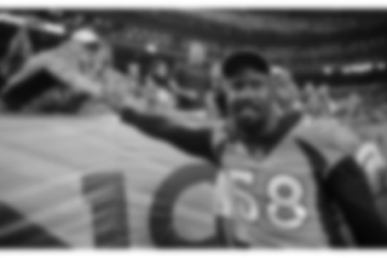 Denver Broncos linebacker Von Miller greets fans during the second half of the team's NFL football preseason game against the Minnesota Vikings on Saturday, Aug. 11, 2018, in Denver. (AP Photo/Jack Dempsey)