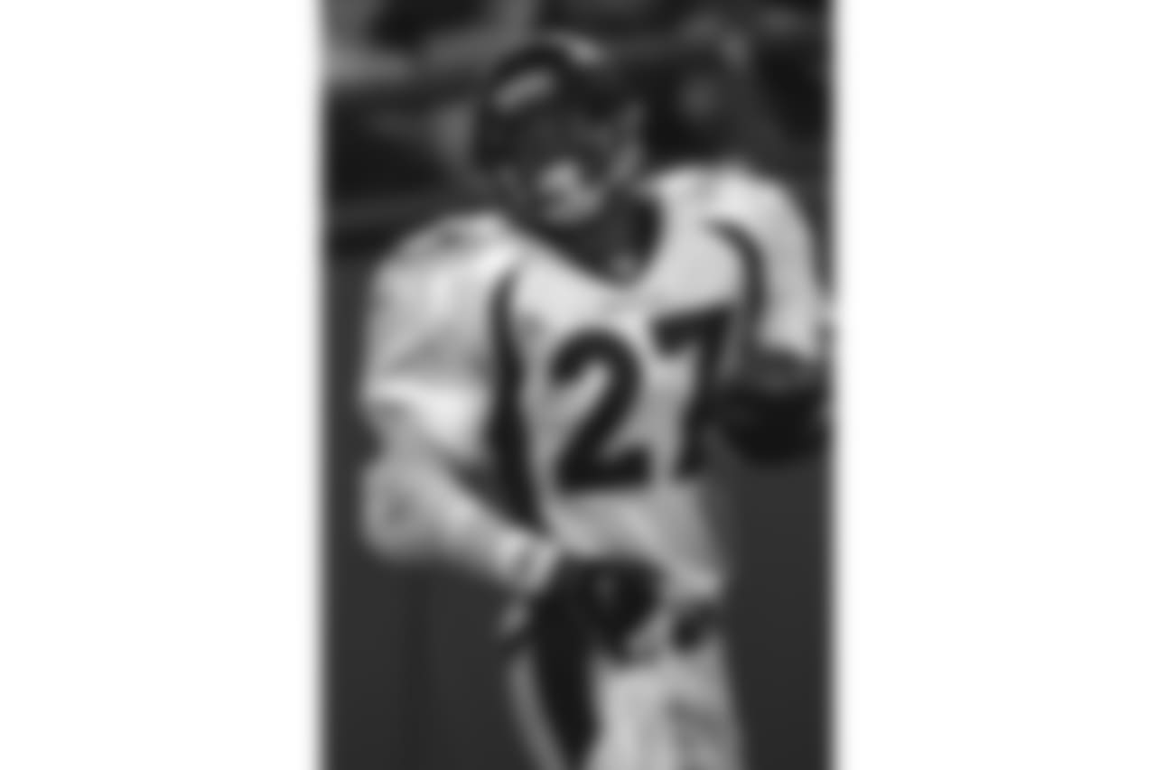 San Diego: Steve Atwater jogs into the endzone with a smile after returning an interception for a touchdown against the San Diego Chargers at Jack Murphy Stadium in San Diego, CA on November 30, 1997.