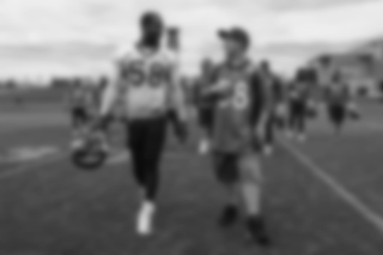 TJ, a 12-year-old fighting cystic fibrosis, wanted to be Von Miller for a day, and the Make-A-Wish Foundation helped make that dream come true on September 29, 2018. Here, TJ meets Miller after practice.
