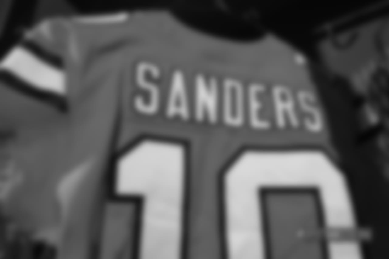 A close-up look at the Broncos' Color Rush jerseys during a photoshoot on November 20, 2018.