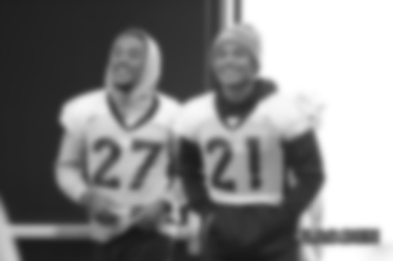 Brendan Langley and Su'a Cravens during practice at UCHealth Training Center in Centennial, CO, December 26, 2018.
Photo by Gabriel Christus