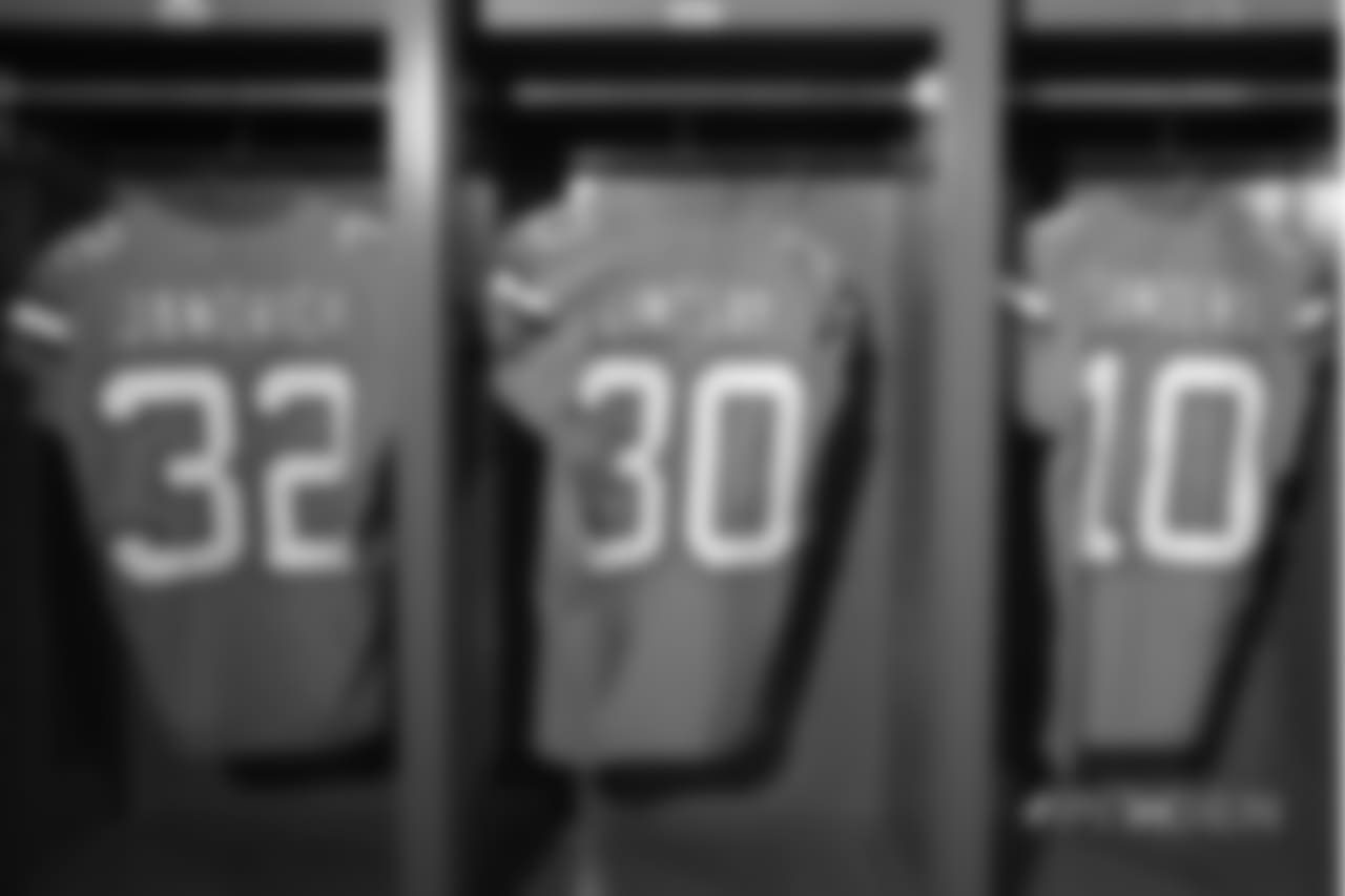A close-up look at the Broncos' Color Rush jerseys during a photoshoot on November 20, 2018.