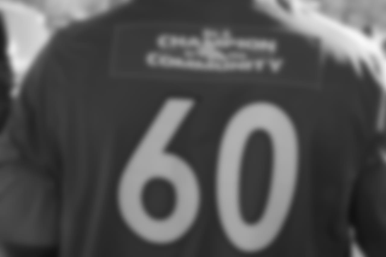 Connor McGovern's community jersey during the Denver Rescue Mission's Thanksgiving Turkey in a Box distribution on Nov. 20, 2018