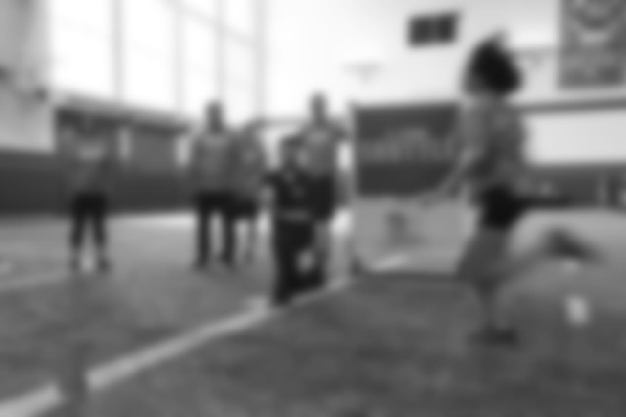 At USAA's Salute to Service NFL Boot Camp in the Pat Bowlen Fieldhouse at UCHealth Training Center on August 21, 2018. Fifty-five active duty military members took part in the physical challenges and then proceeded to watch practice and meet players afterward.
