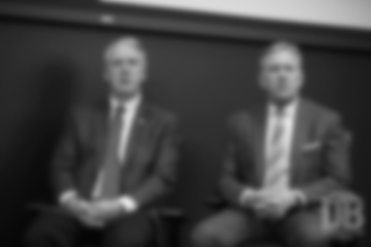 President and CEO Joe Ellis and President of Football Operations/General Manager John Elway listen as Head Coach Vic Fangio speaks at his introductory press conference on January 10, 2019.
Photo by Gabriel Christus