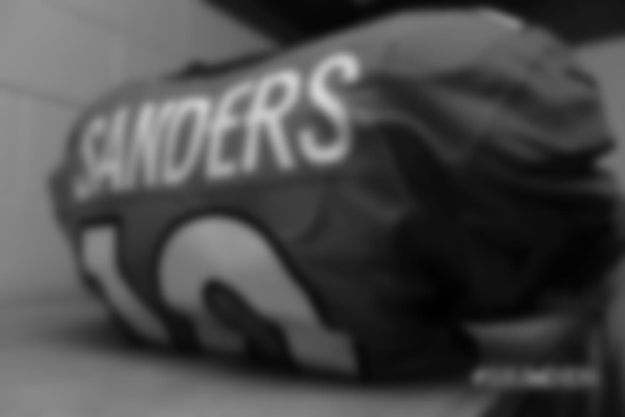 Emmanuel Sanders' jersey in the locker room pregame before the Broncos' Week 1 game against the Seattle Seahawks at Broncos Stadium at Mile High on September 9, 2018.