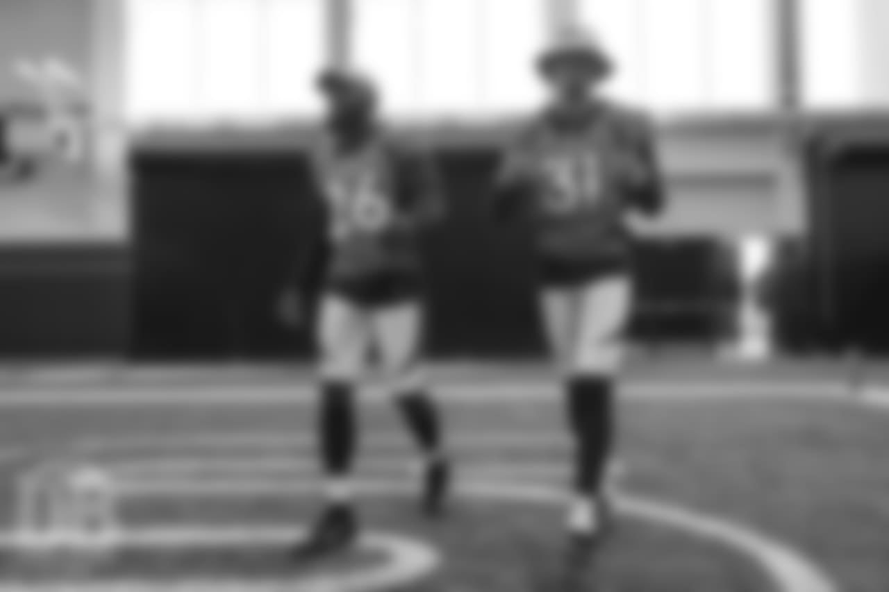 Darian Stewart and Justin Simmons at team photo day at UCHealth Training Center on September 15, 2018.