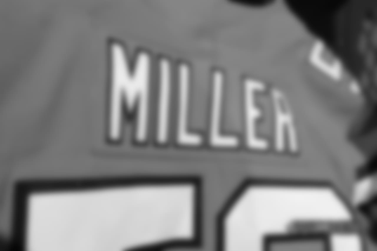 A close-up look at the Broncos' Color Rush jerseys during a photoshoot on November 20, 2018.