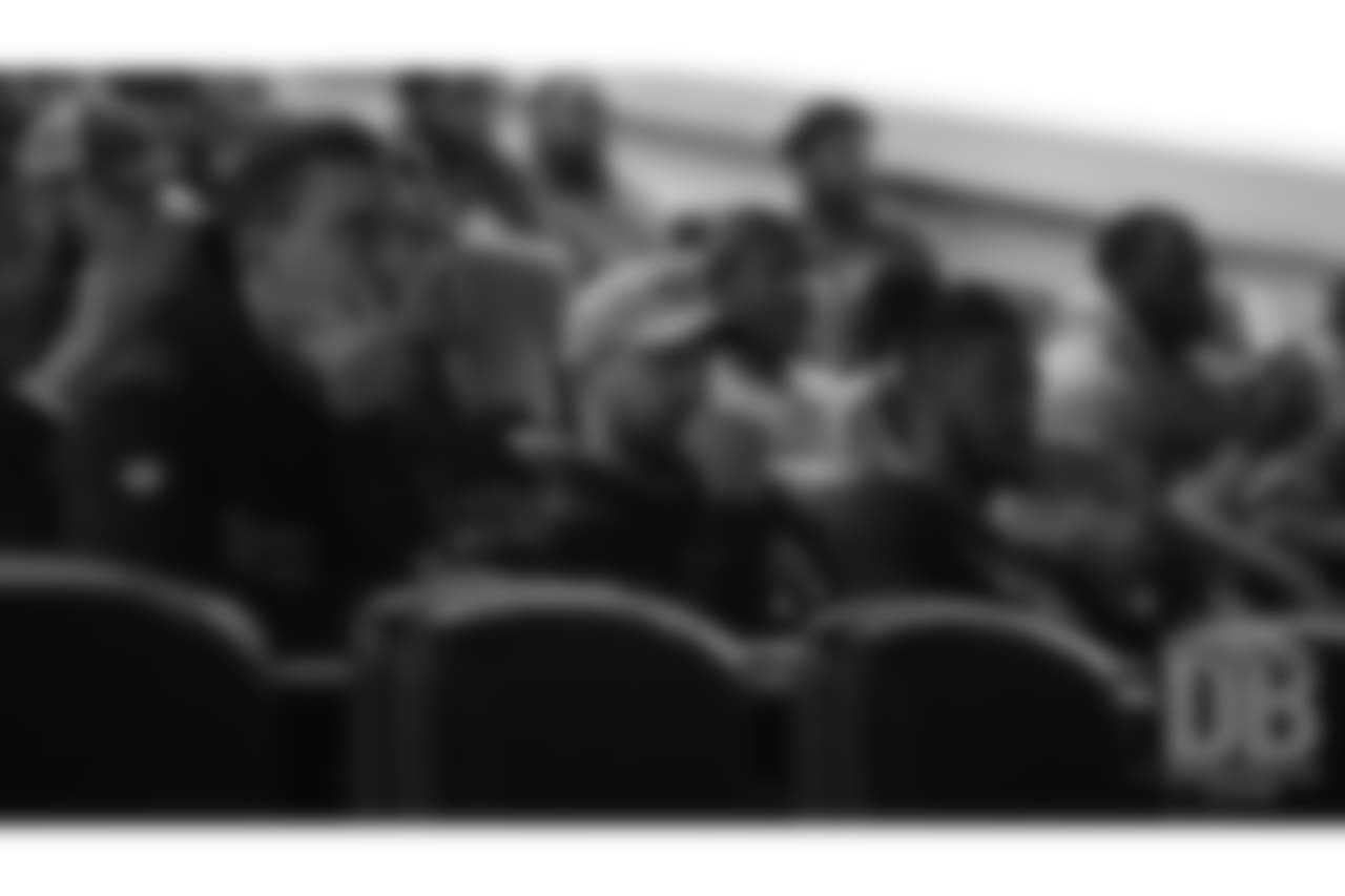 during the Broncos' 2018 community awards announcement ceremony during a team meeting on December 6, 2018.