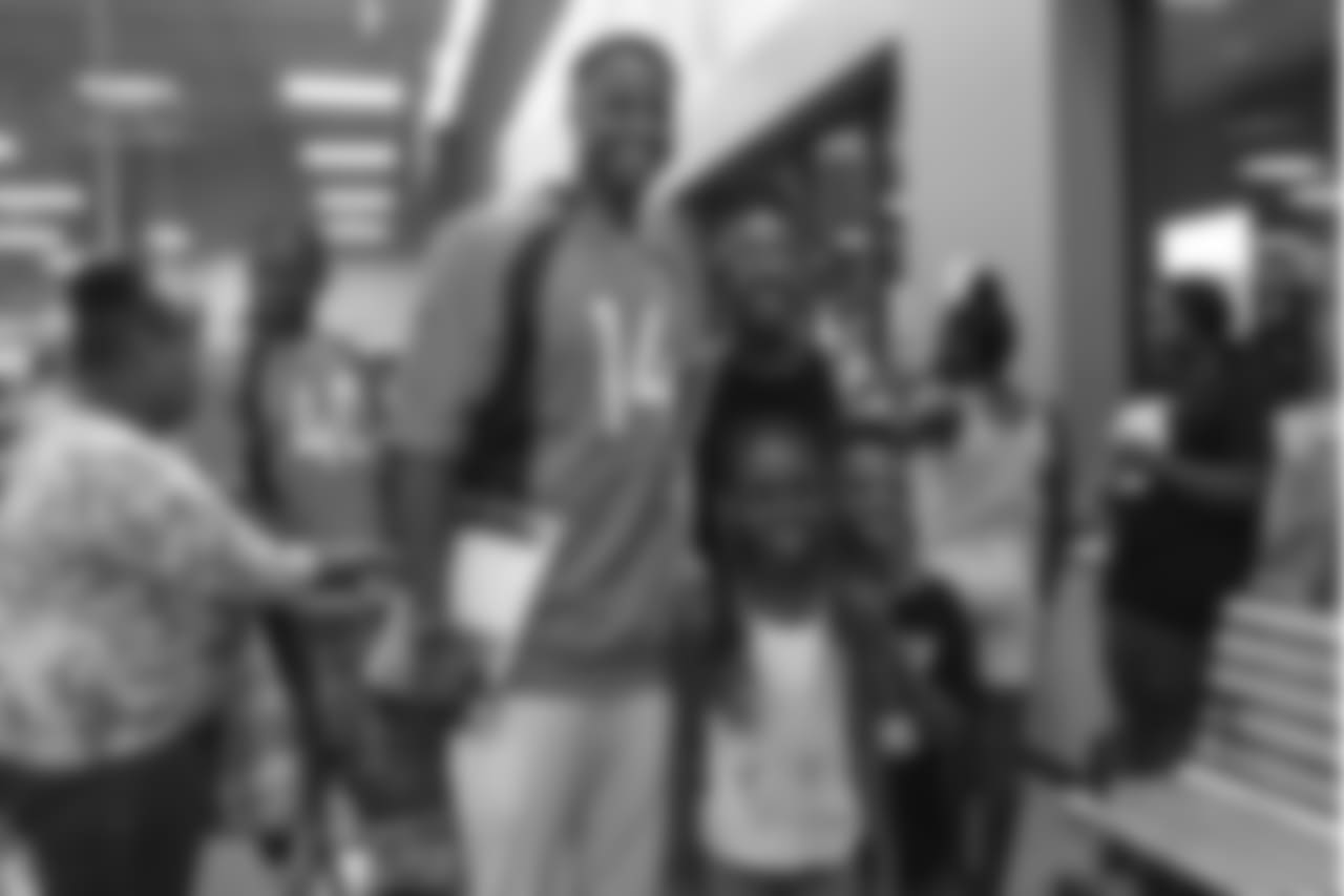 Wide receiver Courtland Sutton (14) and the children he took shopping at the 2018 Back to School with the Broncos shopping spree on July 23, 2018. Each student received $100 for school supplies.