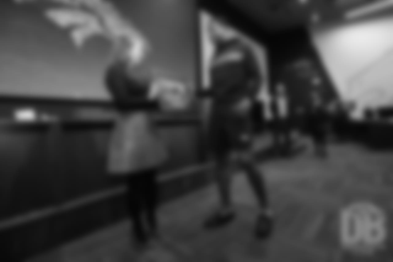 during the Broncos' 2018 community awards announcement ceremony during a team meeting on December 6, 2018.
