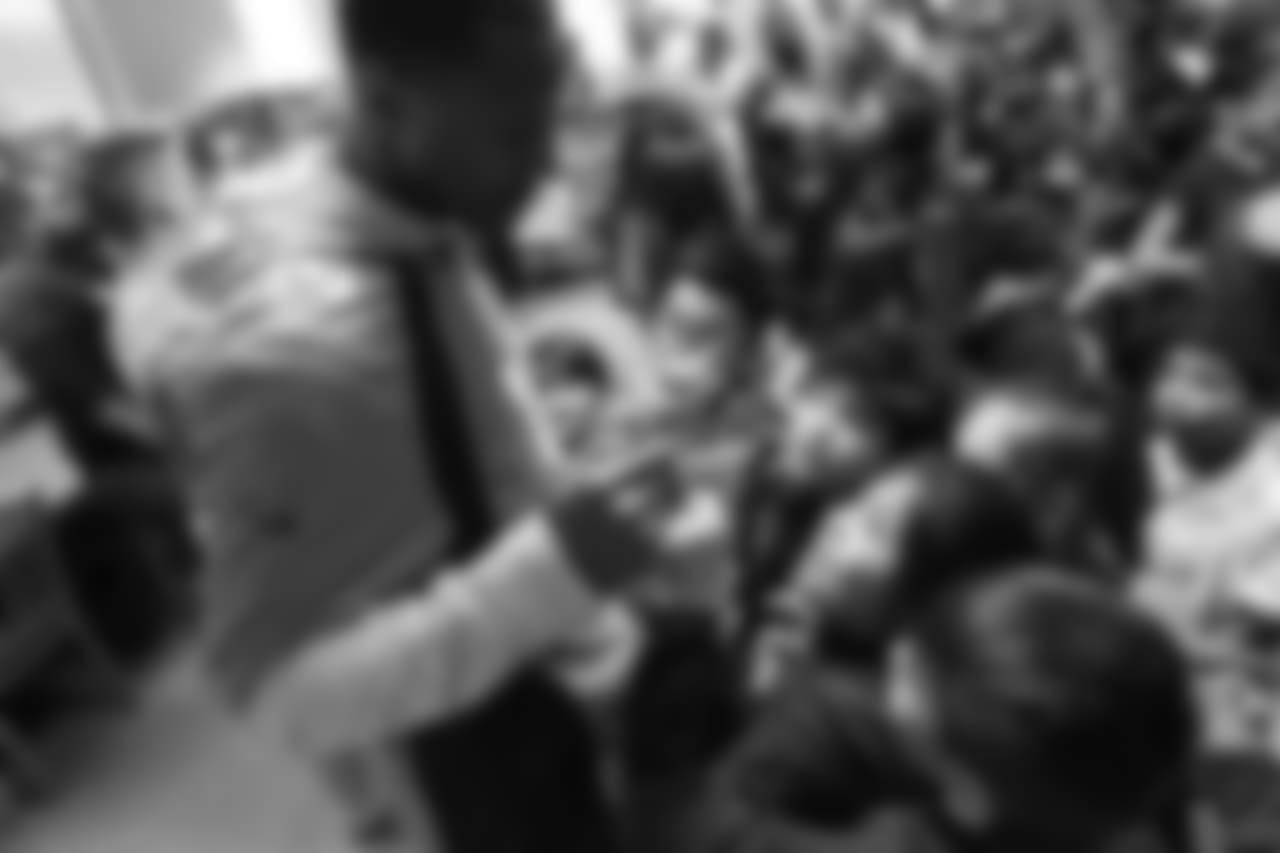 Courtland Sutton at a Playworks recess visit (alongside CarMax volunteers) with first-, second- and third-grade students at Greenwood Academy on October 9, 2018.