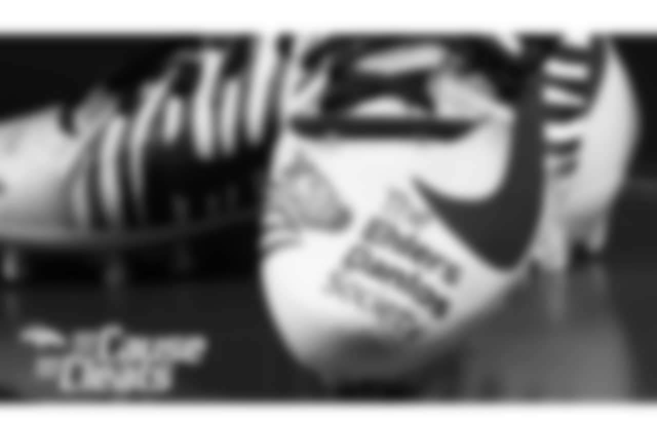 Brendan Langley's cleats represent the Ehlers-Danlos Society, "a global community of patients, caregivers, health care professionals and supporters dedicated to saving and improving the lives of those affected by Ehlers-Danlos syndromes, hypermobility spectrum disorders and related conditions" for My Cause My Cleats in 2018.