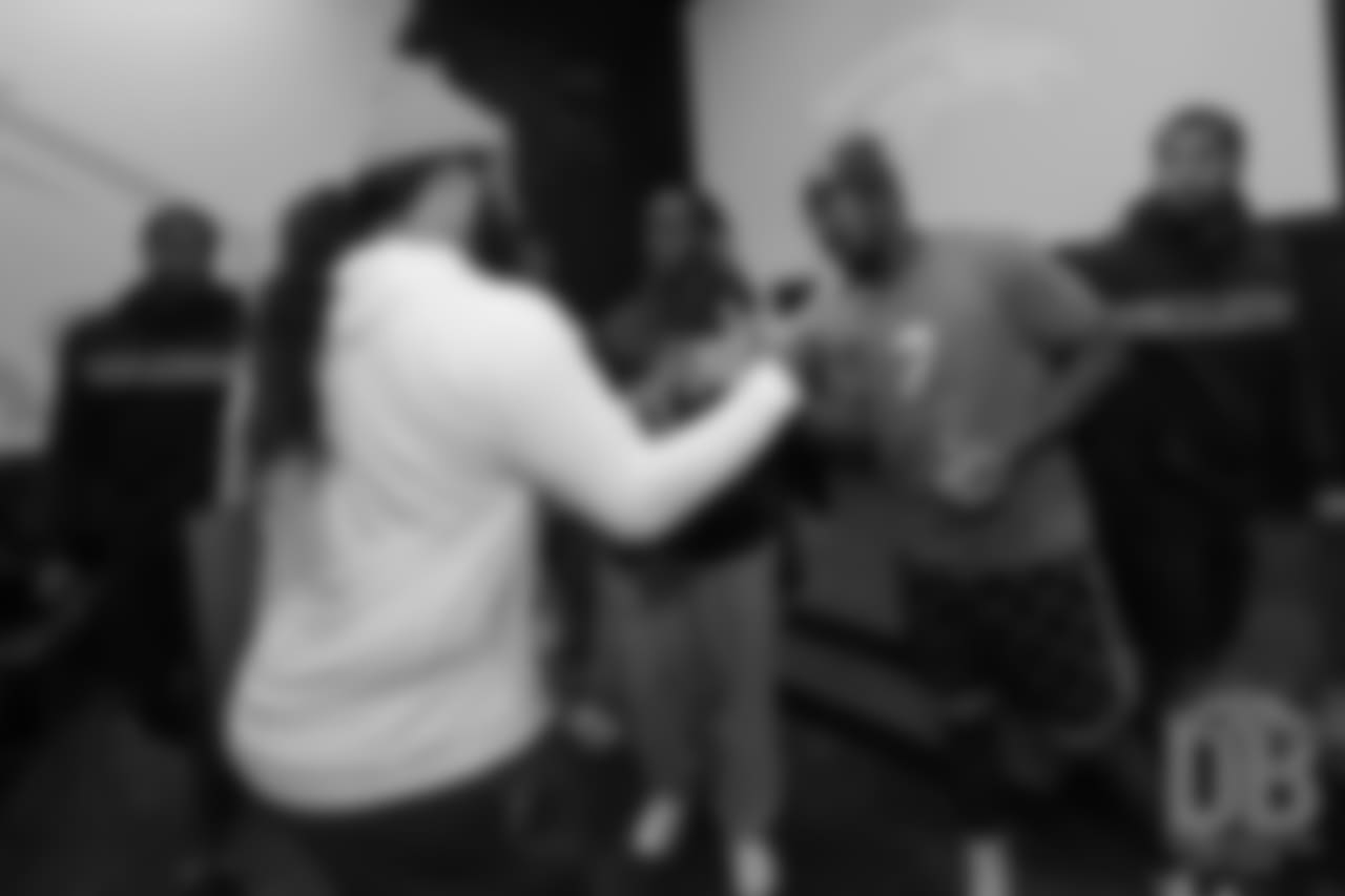 during the Broncos' 2018 community awards announcement ceremony during a team meeting on December 6, 2018.