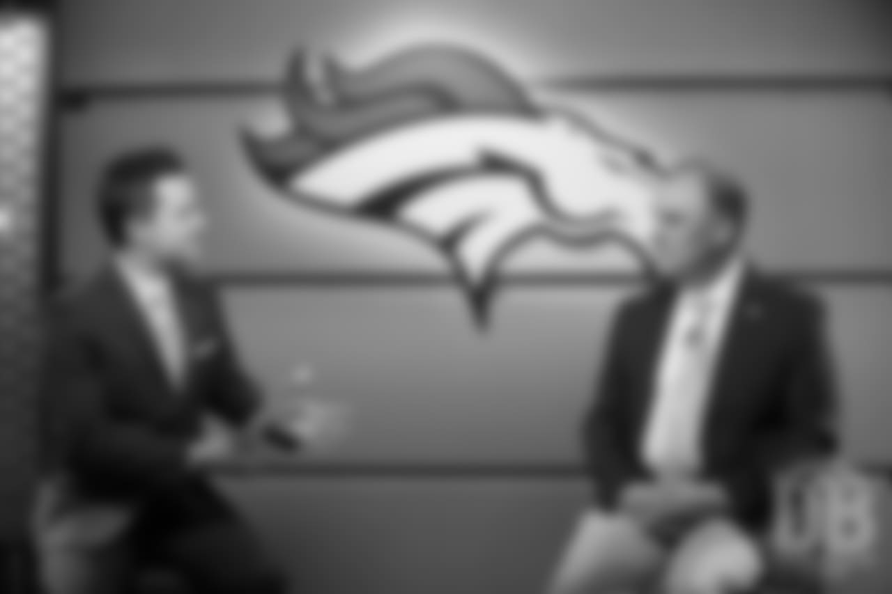 Head Coach Vic Fangio does an interview in the Broncos Media Center after his introductory press conference on January 10, 2019.
Photo by Gabriel Christus
