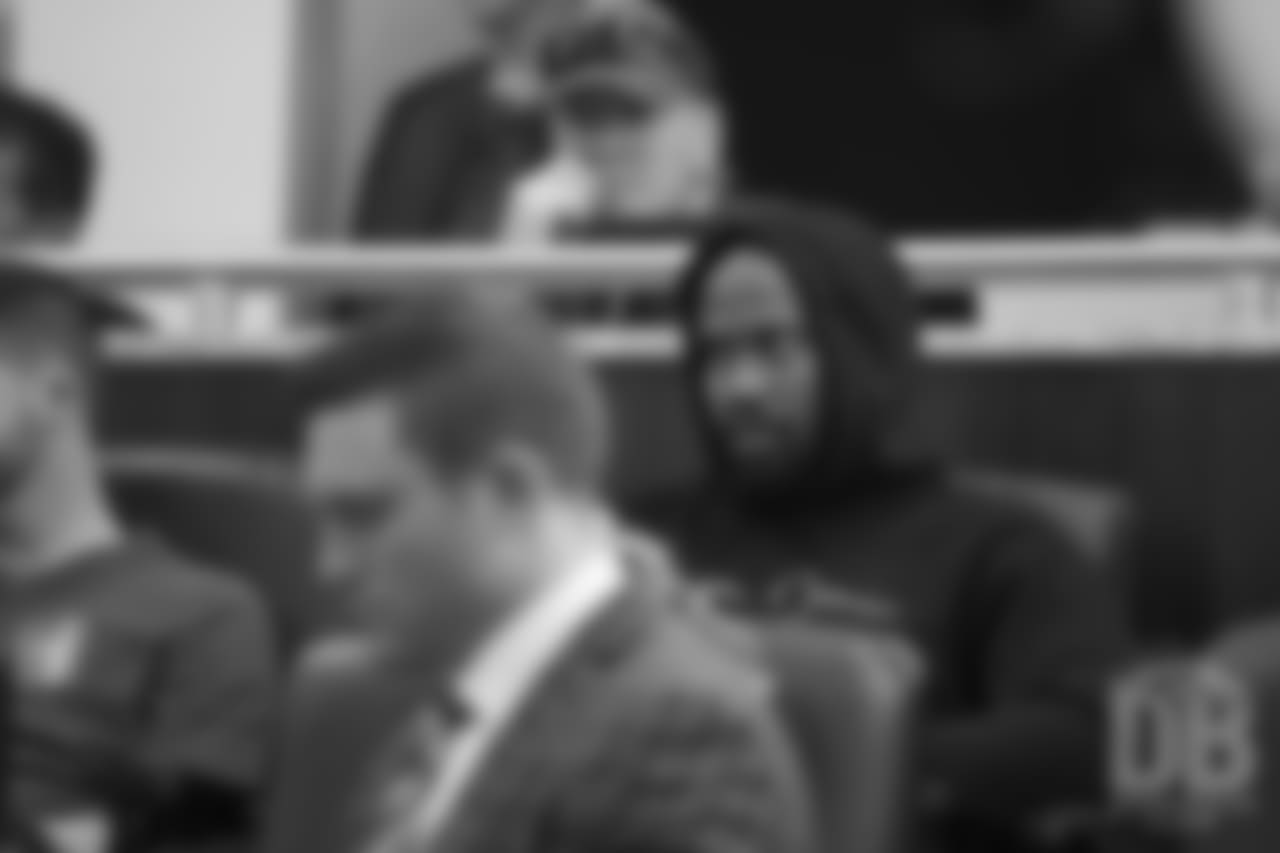 Von Miller watches Head Coach Vic Fangio's introductory press conference on January 10, 2019.
Photo by Gabriel Christus