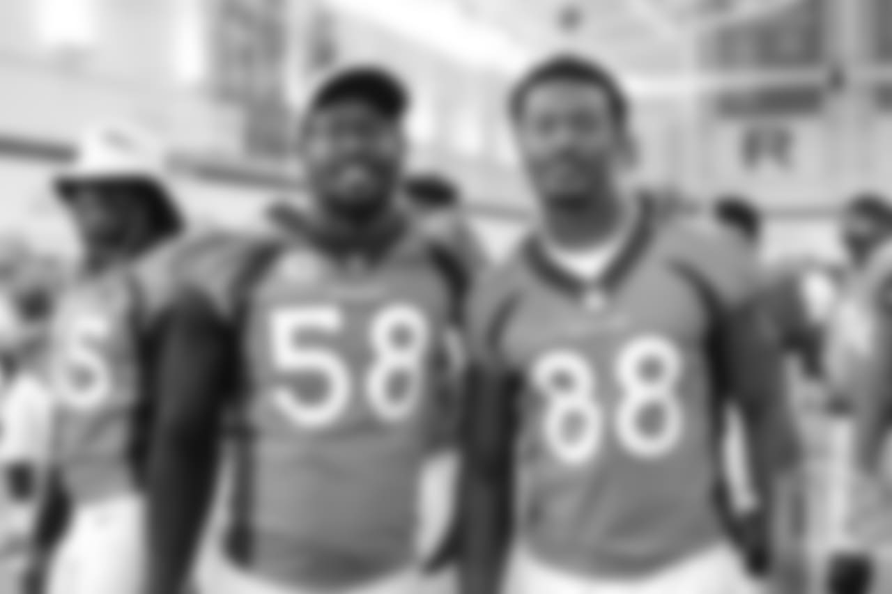 Von Miller and Demaryius Thomas at team photo day at UCHealth Training Center on September 15, 2018.