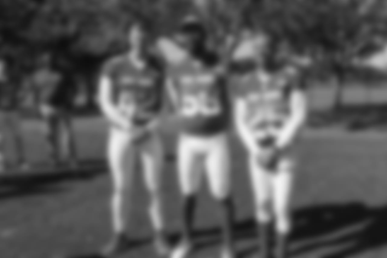 Casey Kreiter, Von Miller and Chris Harris Jr. dressed in their game uniforms at the final day of Pro Bowl practice and photo day at the ESPN Wide World of Sports Complex on January 25, 2019, in Orlando, Florida.