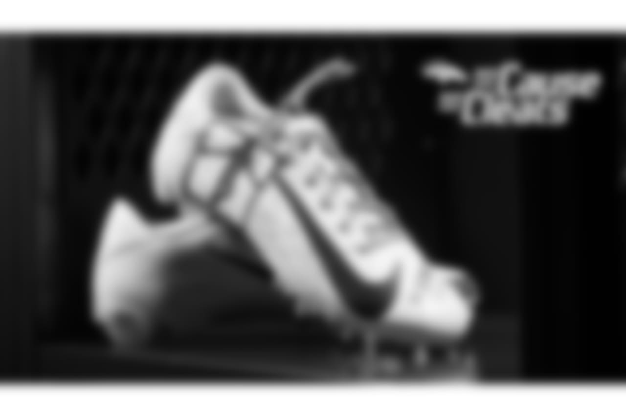 Chris Harris Jr.'s cleats represent the Chris Harris Jr. Foundation, which aims to help underdogs achieve their goals, and Mentor Colorado, which helps youth in Colorado communities find role models and mentors, for My Cause My Cleats in 2018.