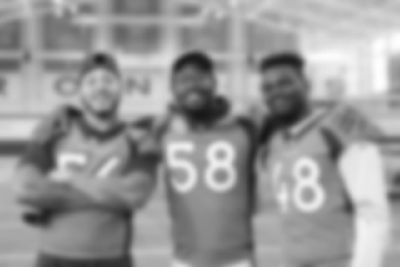 Shane Ray, Von Miller and Shaquil Barrett at team photo day at UCHealth Training Center on September 15, 2018.