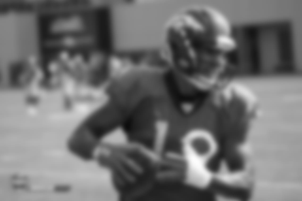 Wide receiver Jordan Leslie (19) during the ninth day of training camp on August 7, 2018, at UCHealth Training Center.