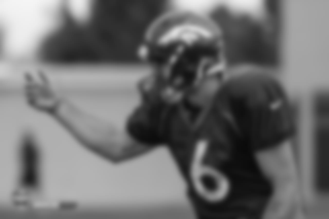 Quarterback Chad Kelly (6) during the 10th day of training camp on August 8, 2018, at UCHealth Training Center.