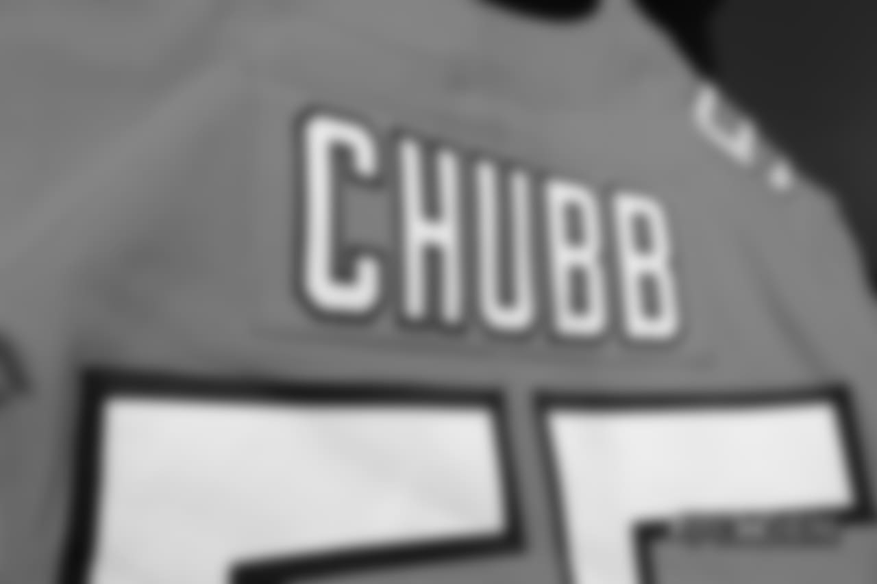A close-up look at the Broncos' Color Rush jerseys during a photoshoot on November 20, 2018.