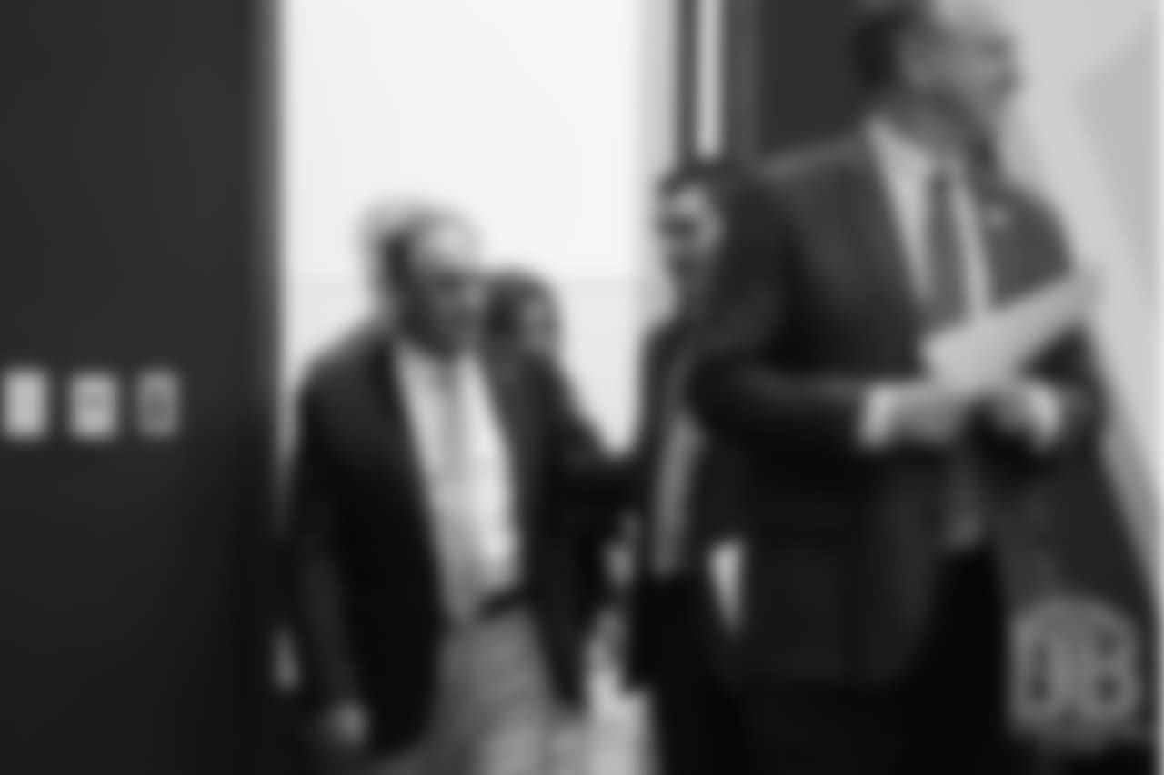 Head Coach Vic Fangio walks into the team meeting room at UCHealth Training Center after being hired by the Broncos on January 10, 2019.
Photo by Gabriel Christus