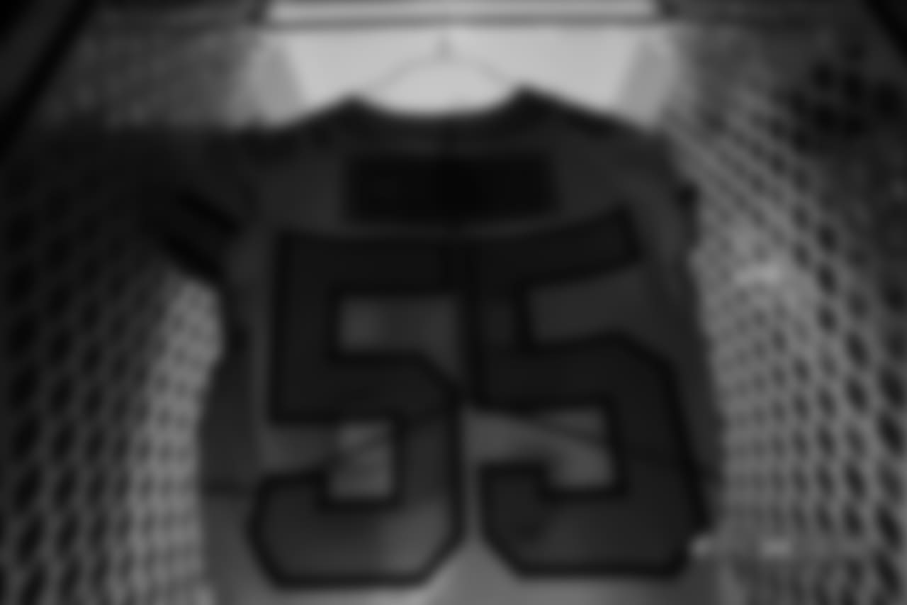 A close-up look at the Broncos' Color Rush jerseys during a photoshoot on November 20, 2018.
