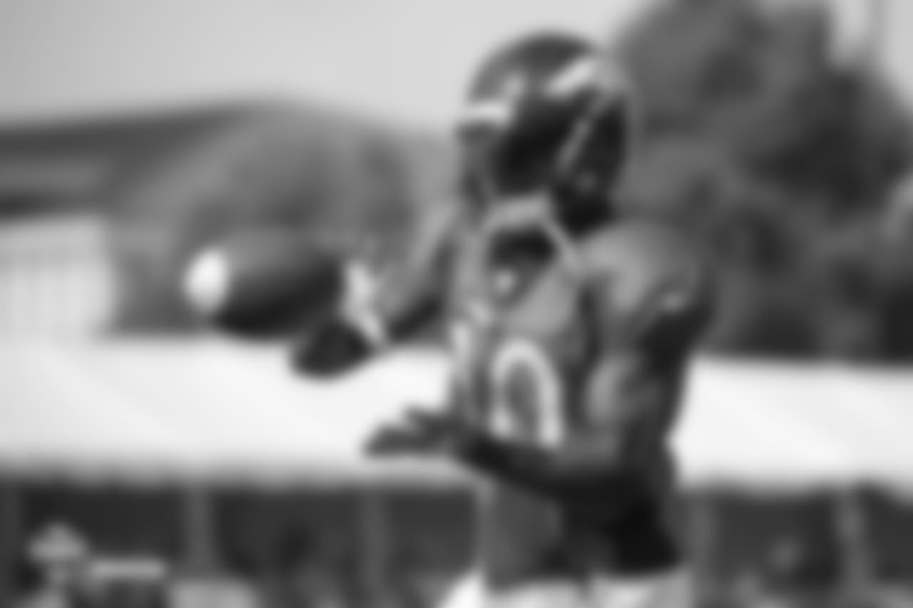 Wide receiver Emmanuel Sanders (10) during the ninth day of training camp on August 7, 2018, at UCHealth Training Center.