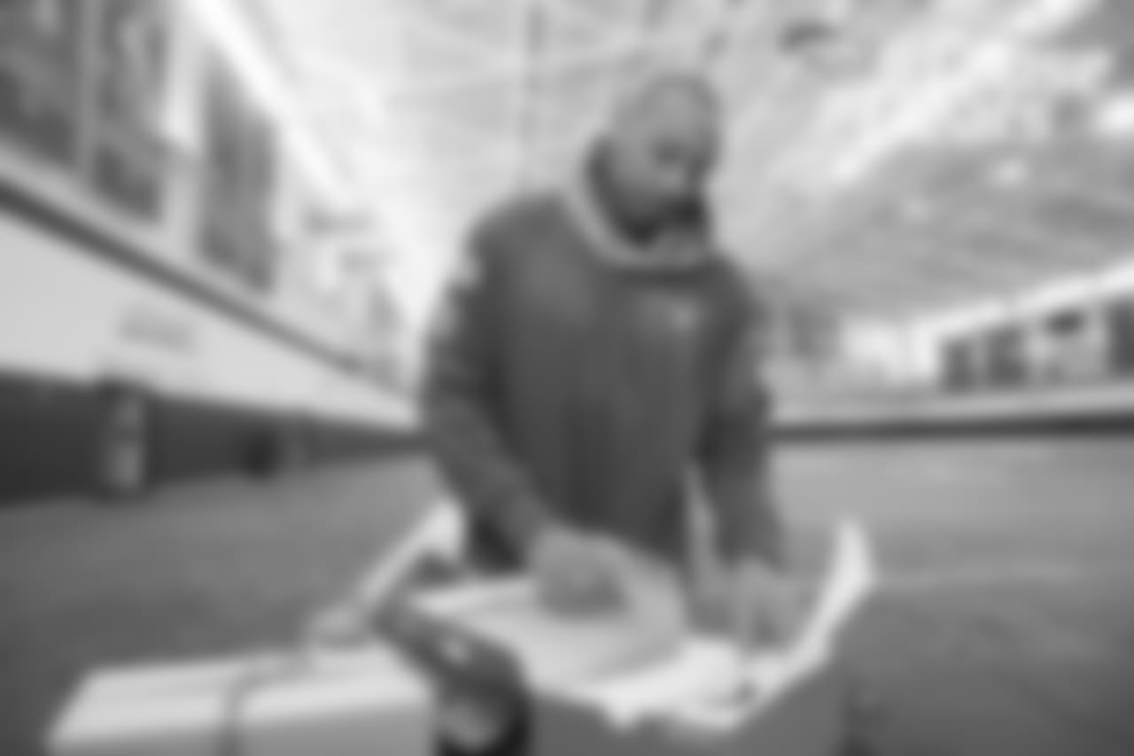 Chris Harris Jr. shows off his custom cleats during the 2018 My Cause My Cleats unveiling for the players.