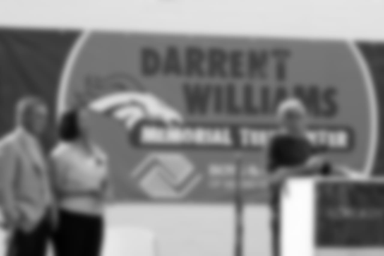 Pat Bowlen speaks at the ceremony for the grand opening of the Darrent Williams Memorial Teen Center at the Denver Broncos Boys & Girls Club in 2007.