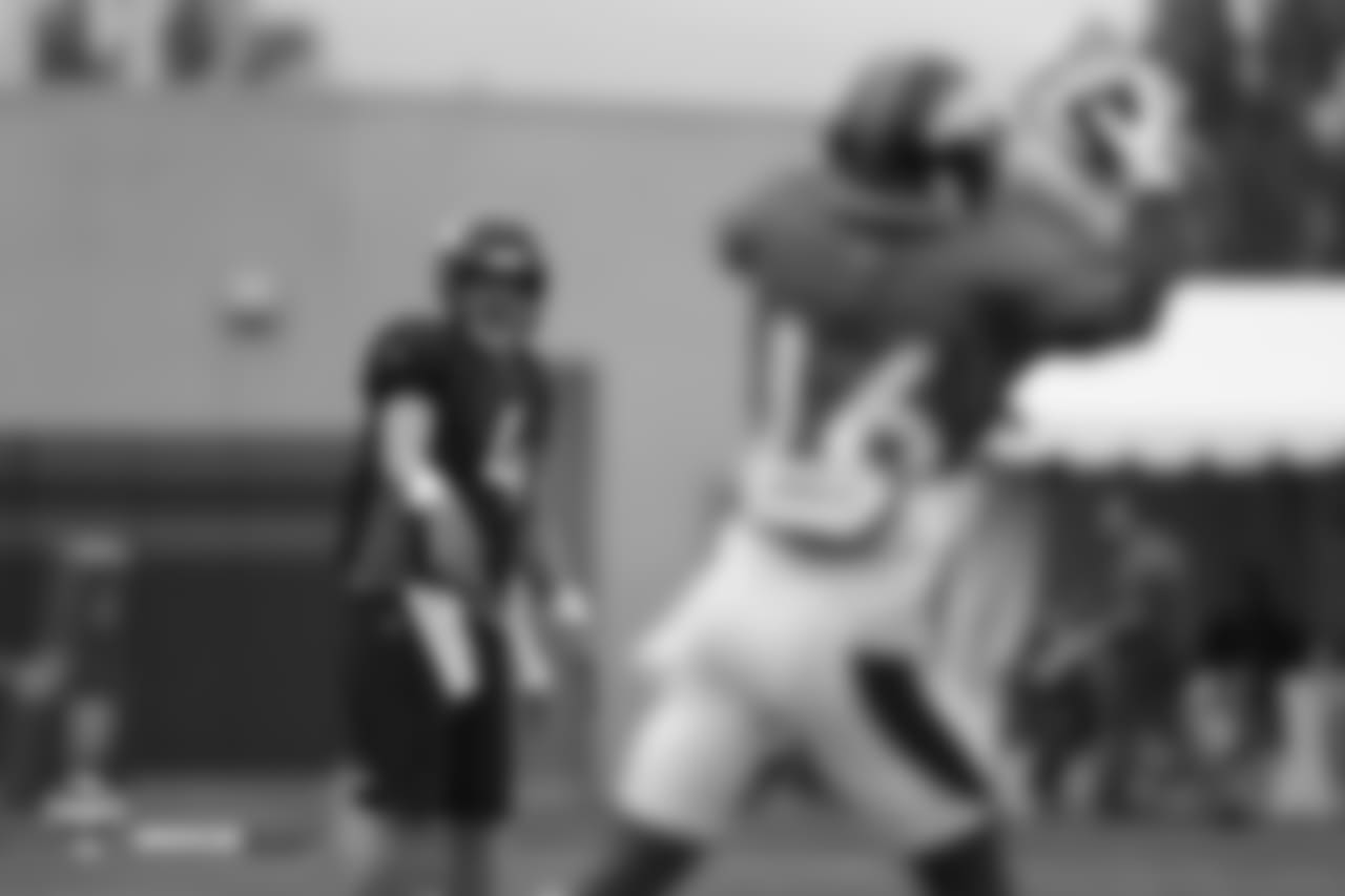 Quarterback Case Keenum (4) during the 10th day of training camp on August 8, 2018, at UCHealth Training Center.