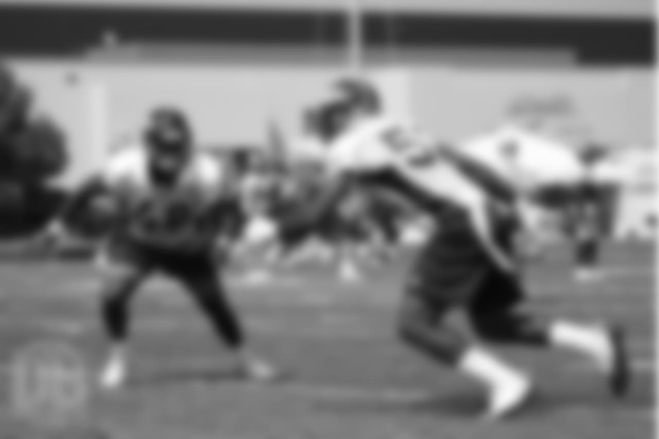 Outside linebacker Shaquil Barrett (48) and inside linebacker Jerrol Garcia-Williams (52) during a practice at UCHealth Training Center on Aug. 13, 2018.